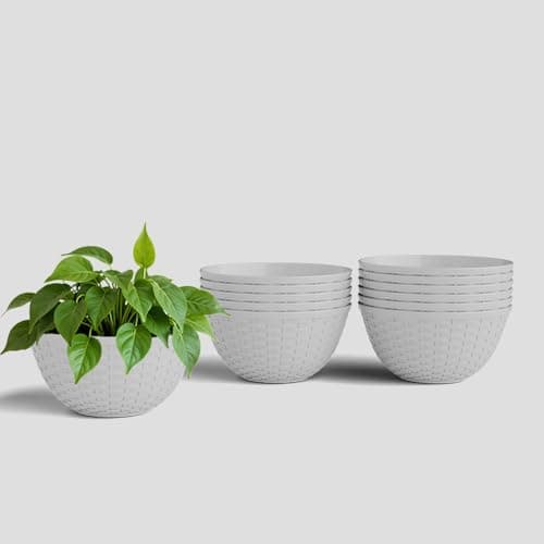 YUCCABE ITALIA SHERA Chick KTR 10 INCH Pack of 12 Pcs Plastic Flower Pot Unbreakable Round Shape Bowl Planter Suitable for Home Garden Seedling Indoor (White)