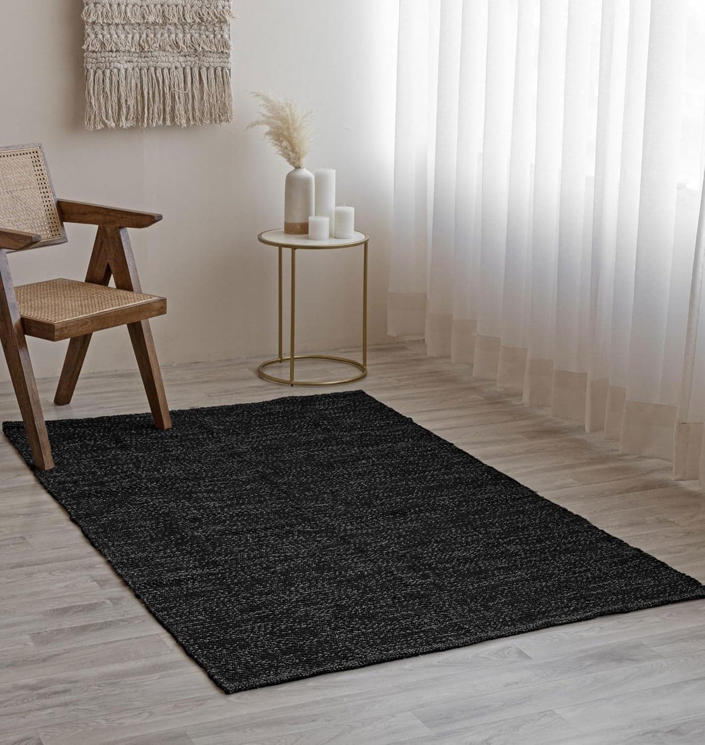 HOMEMONDE Cotton Herringbone Floor Rugs 3 x 5 Feet Boho Handmade Rug for Farmhouse Living Room Kitchen 91 x 152 CM Black and White