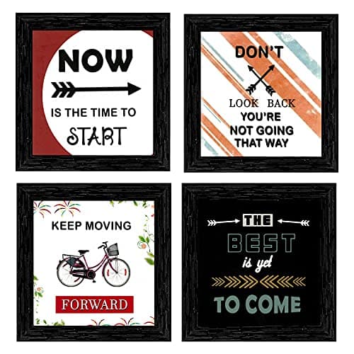 Indianara Set of 4 Motivational Decor Framed Wall Hanging Laminated Paintings Matt Art Prints 9.5 inch x 9.5 inch each without Glass (1194BK)