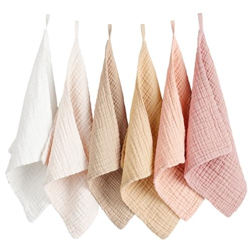 Konssy 6 Pack Baby Muslin Washcloths for Unisex 100 Cotton Wash Cloth Set for Baby Face Body Comfy and Soft for Newborn Infants Kids Girls and Boys
