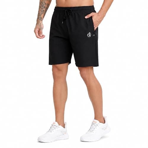 BLUE STAR SHARK Men's Athletic Sports Shorts with Zip Pockets | Quick Dry Lightweight Gym and Running Shorts | Breathable Activewear Training Half Pant for Workout Jogging, Black, XL