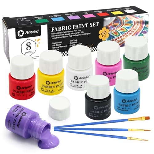 Artecho Fabric Paint Set 8 Colors 20ml 07 oz Each Permanent Clothing Paint for DIY TShirts Tote Bags Canvas Washable Flexible Textile Paint