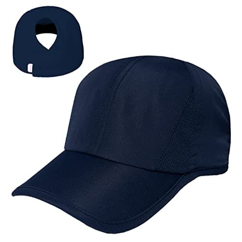 Ponyflo Womens Ponytail Baseball Cap - Womens Ball Cap - High Ponytail Hats with Ponytail Hole - Navy