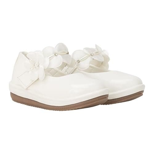 SIYA Freeplay Girls Ballet Flats with Flower Strap | Kids Comfortable Casual & Party Belly Shoes | Black White Pink Brown