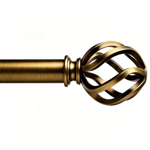 WORLD RODS Brass Curtain Rods 18 to 88 Inches, 1 Inch Modern Drapery Rods, Adjustable Heavy Duty Curtain Rod, with Twisted Cage Finial for Home & Office (18"-88" Antique Brass)