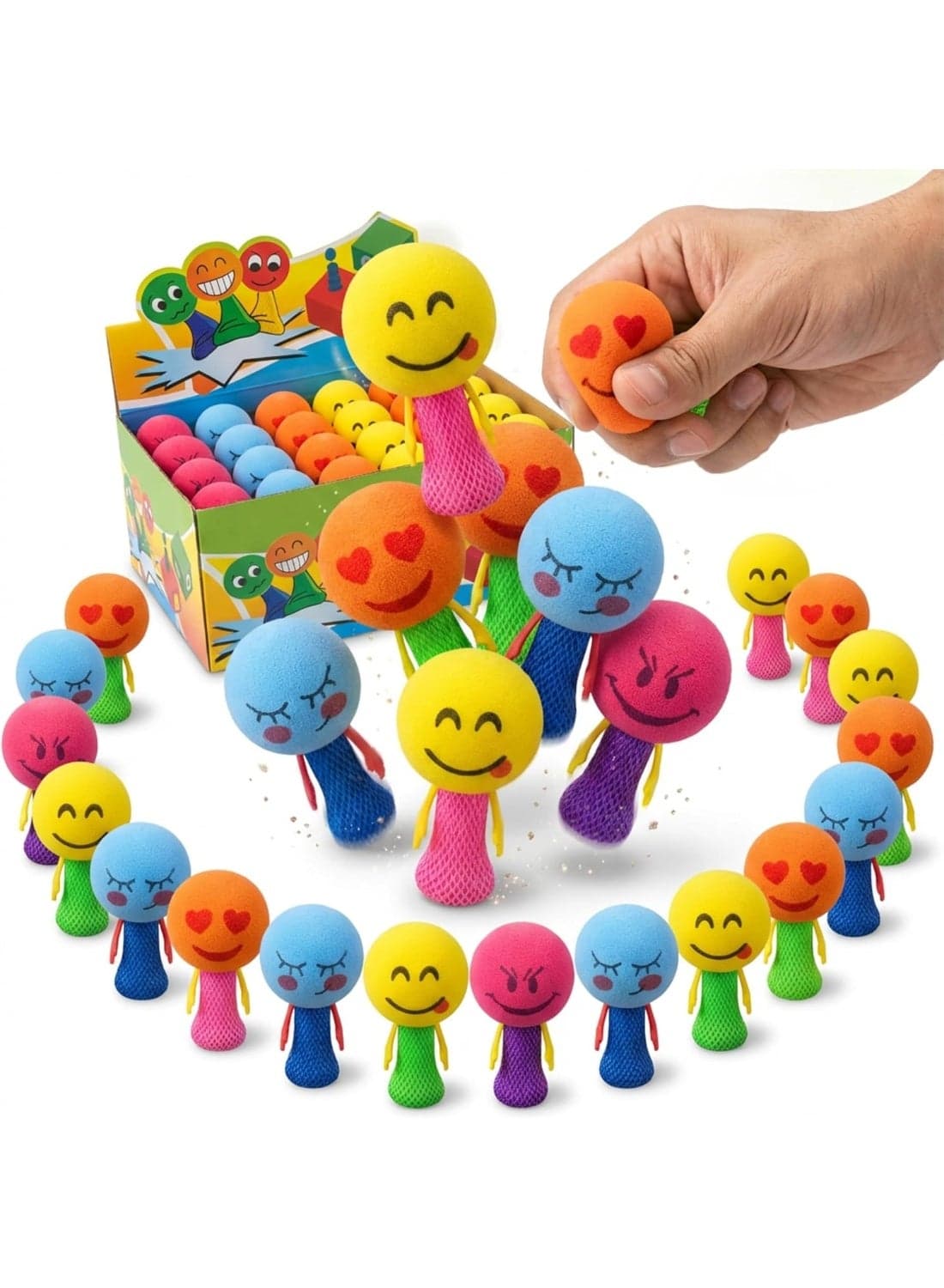 24 Pcs Emoji Jump Pop Up Toys – Kids Party Favors, Goodie Bag Fillers, Bouncy Popper Launcher – Non-Toxic Safe STEM Toy for Boys & Girls Age 3+