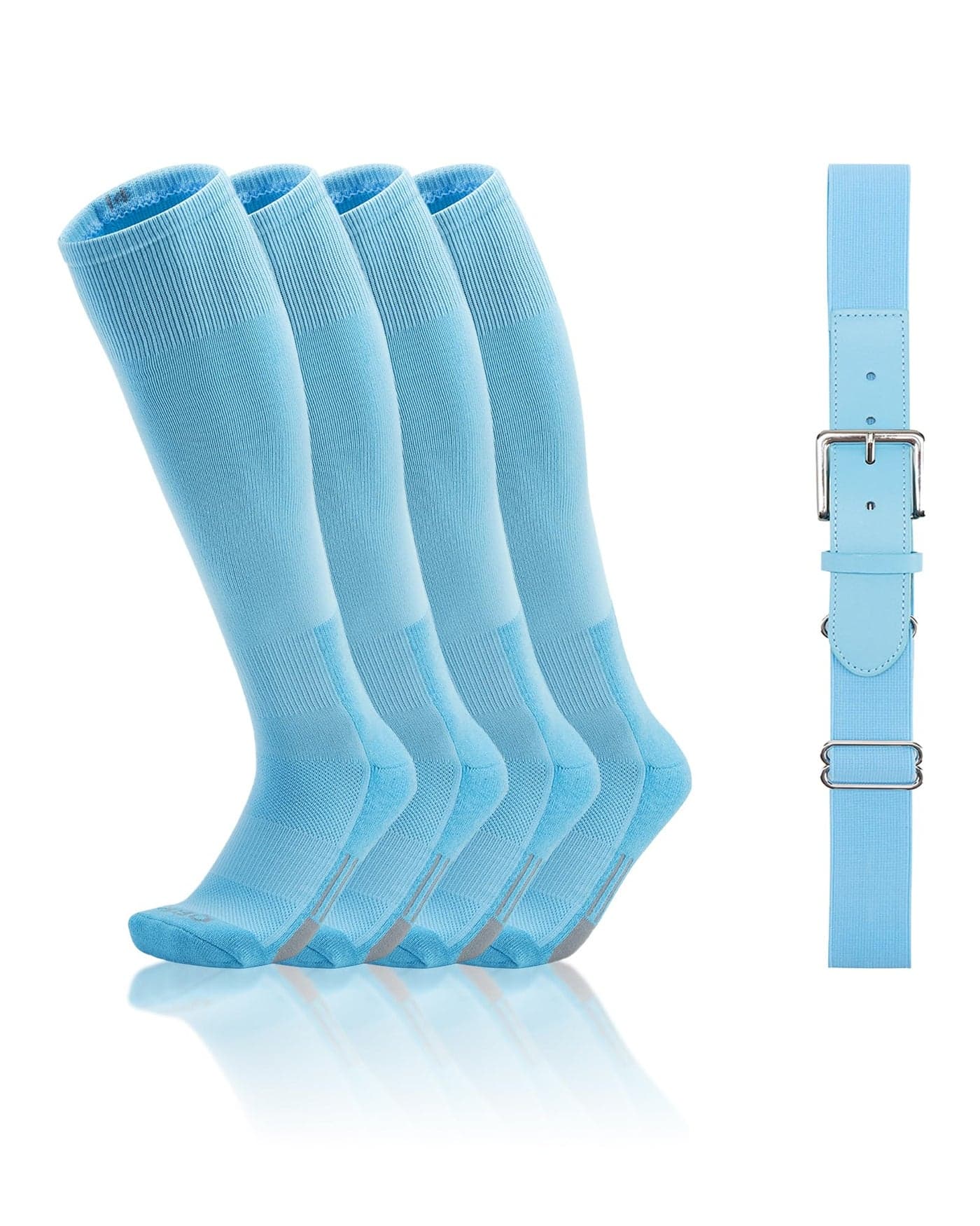 QBK Toddler Baseball Socks And Belt Youth Softball Tee Ball Combo Set for Boy Girl (2 Pairs of Socks & 1 Belt)(BLUE,8-10Y)