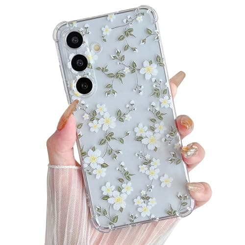 ZTOFERA for Samsung Galaxy S24 FE Case Clear Cute Flower Pattern for Women Girls Protective Shockproof Slim TPU Bumper Phone Cover for Samsung S24 FE Case, Big White Flower