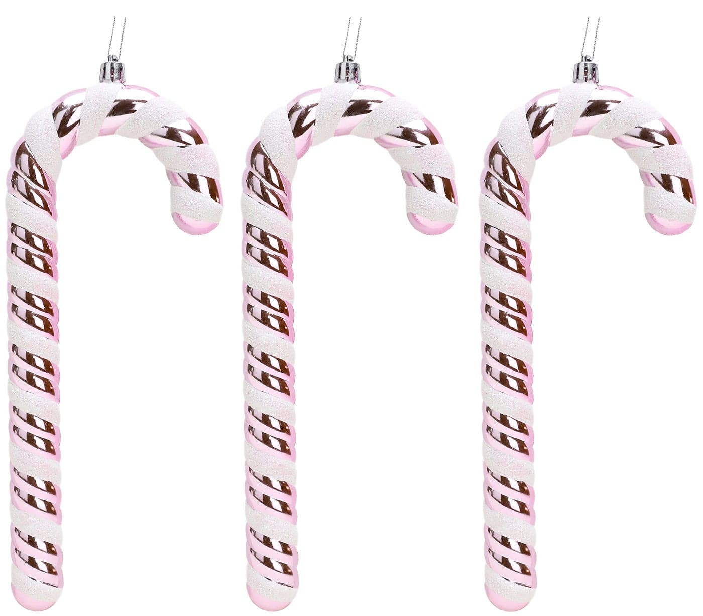 Christmas Concepts Pack of 3250mm 10 Extra Large Candy Cane Baubles Shiny Glitter Decorated Christmas Decorations Baby Pink