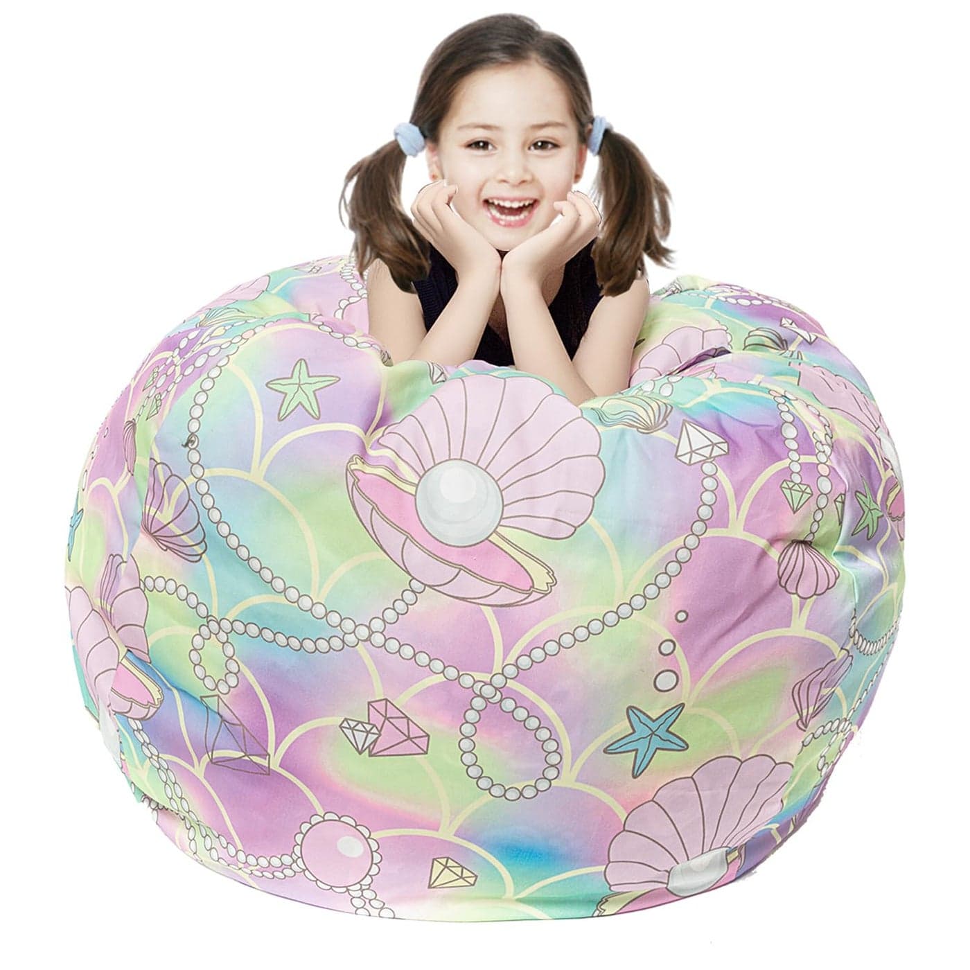 LOLOMLO Stuffed Animal Storage Bean Bag Chair Cover Hold Kids Plush Toys Blankets Towels Beanbag Cover Only Canvas Floor Circle Stuff Sit Seat Sofa with YKK Zipper Extra Large 38 Pink Shell