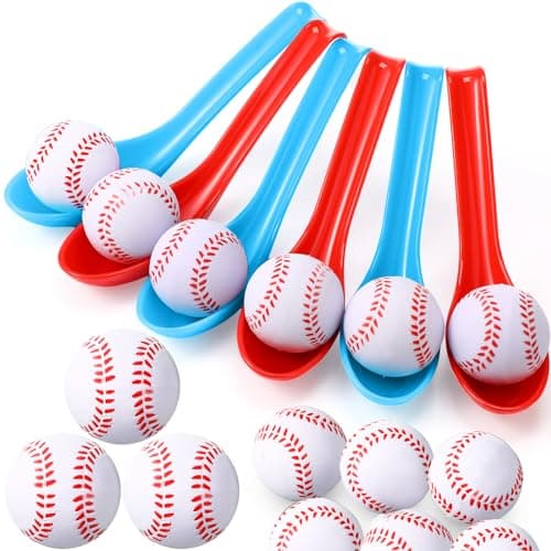 PullCrease 12 Pack Baseball Theme Party Game Spoon Relay Race Toy Set for Kids Adults Baseball Foam Ball and Spoon Race Game Decorations for Sports Party Indoor Outdoor School Class Birthday