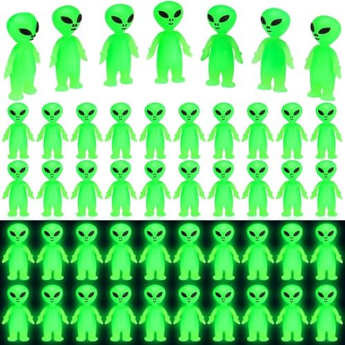 CroBlissful 100 Pcs Easter Mini Alien Figures to Hide and Seek Glow in The Dark Green Little Tiny Aliens Figurine for Space Party Favors Small Rave Trinkets Easter Toys Bulk Gifts Goodie Bag Fillers