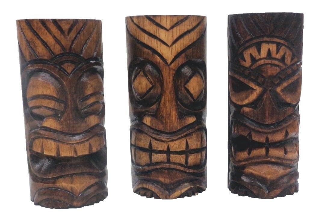 Chesapeake Bay 3 Hand Carved Tiki Bar Totem Statues 6 Inch
