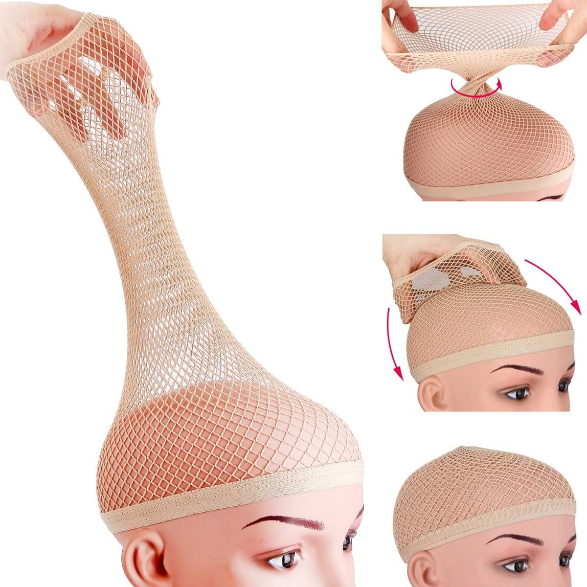 Dreamlover Wig Cap for Long Hair Hair Net for Wig Fishnet Wig Cap for Women Natural Nude 3 Pieces