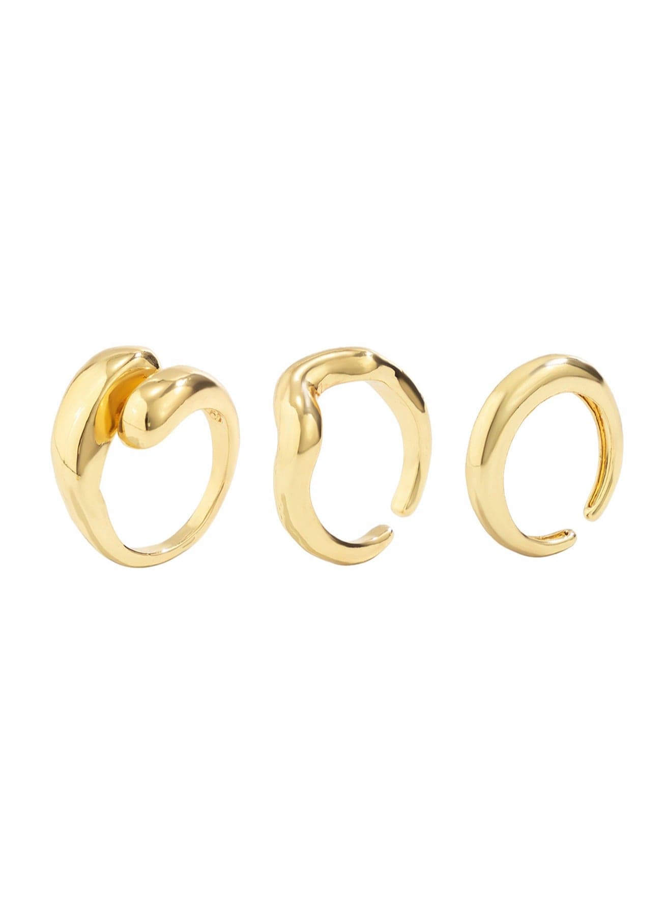 3-Piece Women'S Thick Gold Rings Adjustable Dome Ring Set Minimalist Solid Rings Stackable Jewelry, Trendy Design Geometric Curved Rings-Style 3