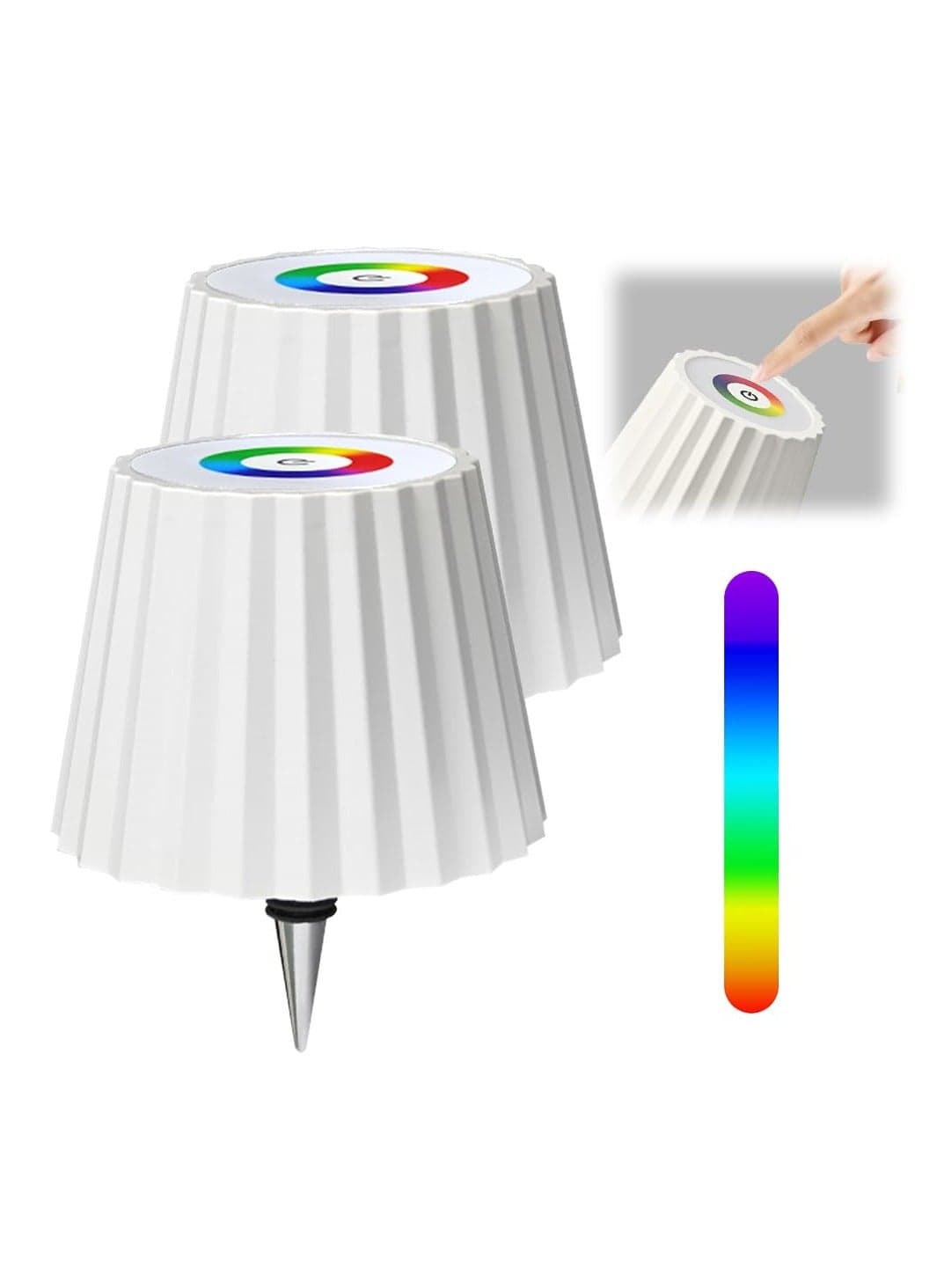 Upgrade Wireless Bottle Lamp, New Colorful Stepless Dimming Wine Bottle Lights, Rechargeable Wireless Touch LED with RGB Breathing Light for Bars Restaurants Any Bottle (White#RGB, 2PCS)