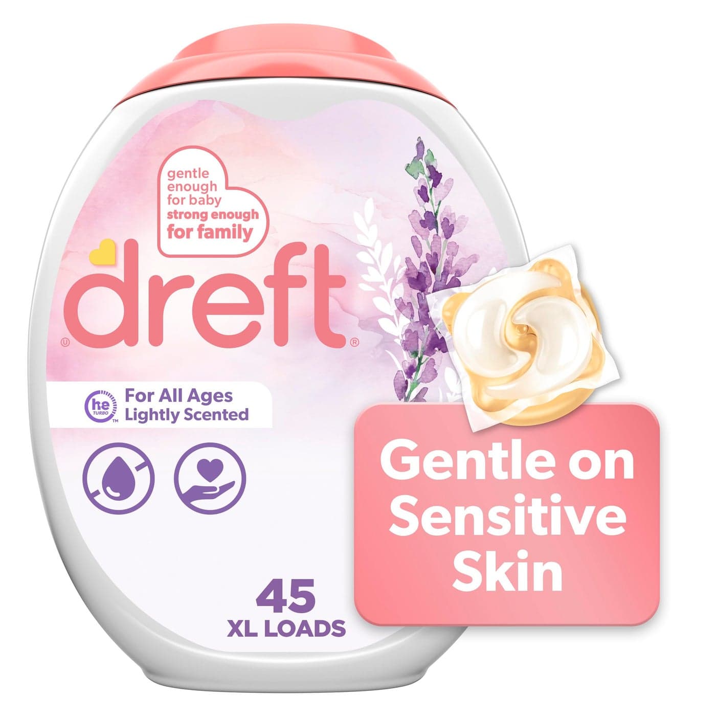 Dreft Laundry Detergent XL Pacs Light Scent Lavender 45 Count