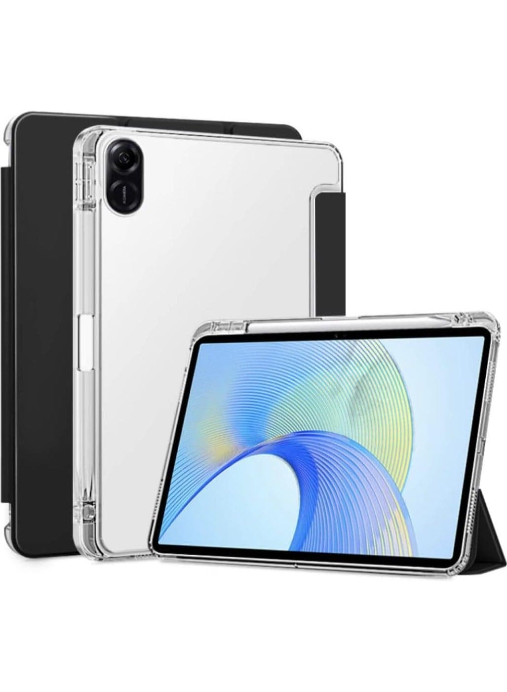 Compatible with Honor Pad X8a / X9 11 inch (2024) Tablet Unid Series Triple Fold Transparent Case With Pencil Holder and Auto Sleep Wake (Black)