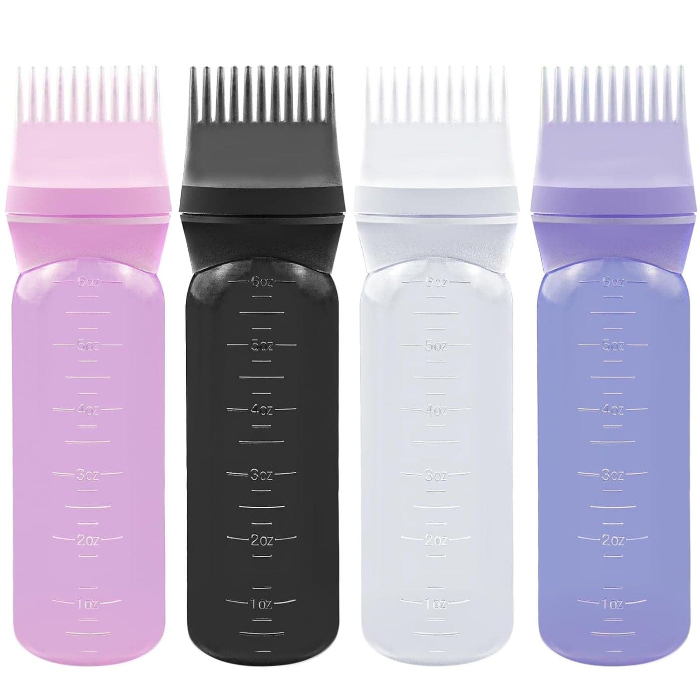 ELANE 4 Pack Root Comb Applicator BottleHair Oiling applicatorOil Comb ApplicatorHair Bottle Applicator for Hair Dye Shampoos Hair Salons Blackwhitepurplepink