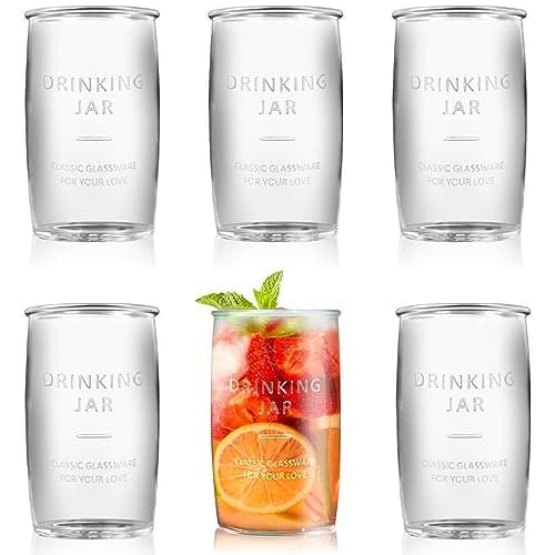 Dingerjar 20 OZ Glass Cup Set of 6, Elegance Modern Simplicity Drinking Glasses Tumblers for Cold Drinks, Cocktails, and Beverages.