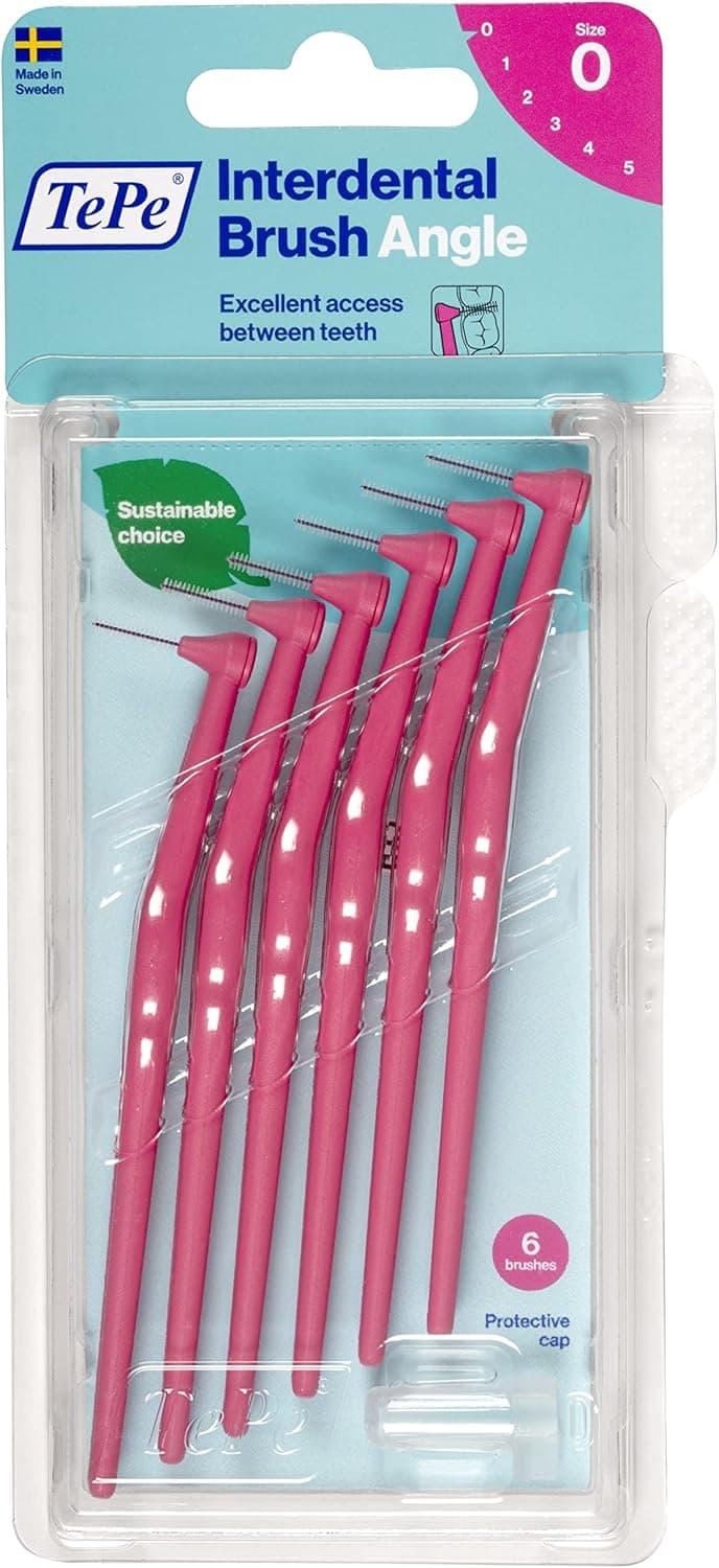 TePe Angle interdental brushs pink ISO size 004 mmControlled cleaning of interdental spaces even in hardtoreach areas1 x 6 angle interdental brushs