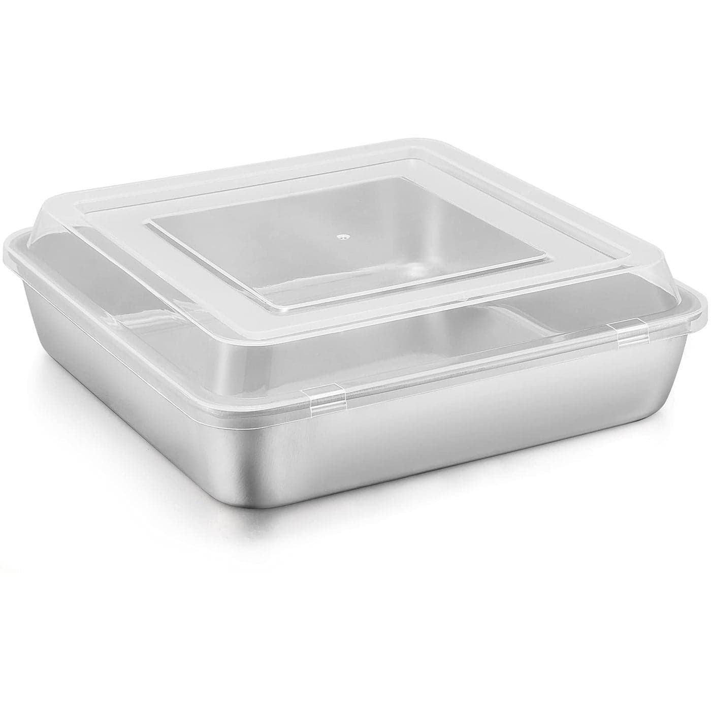Efar 9 x 9Inch Baking Pan with lid Square Cake Brownie Baking Pans Stainless Steel Bakeware Nontoxic Healthy Easy Clean Dishwasher Safe 2 Pieces1 Pan 1 Lid