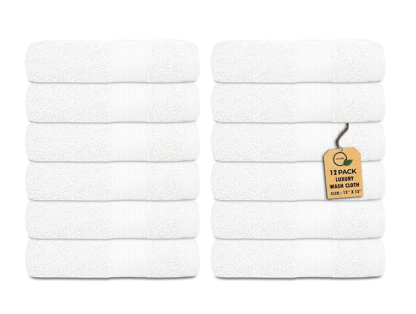 Premium Wash Cloths Pack of 12 (13" x 13" Inches)- 100% Combed Ring Spun Cotton WashCloth - Luxury Washcloths – Ultra Soft Face Towels - Highly Absorbent Wash Cloth for Face (White)