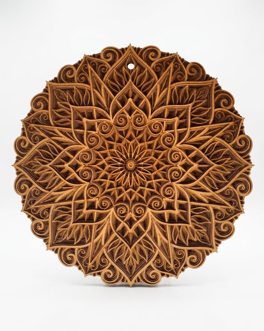Gloridec Wooden 3D Laser Cut Decorative Mandala Wall Decor | Decorative Multi Layered Round Mandala Wall Art, Living Room Wall Hanging (24" X 24" Inch)