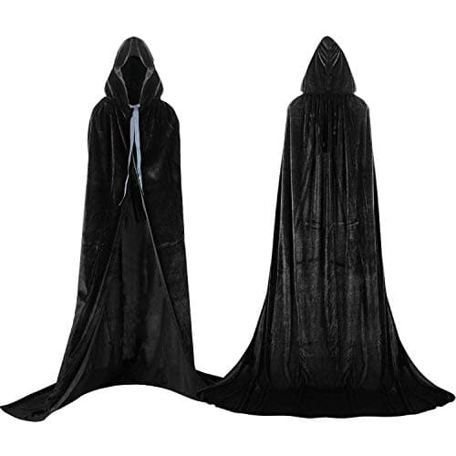 Proumhang Hooded Cloak Vampire Long Cape Velvet Adult Costumes Carnaval Halloween Christmas Black 150 cm