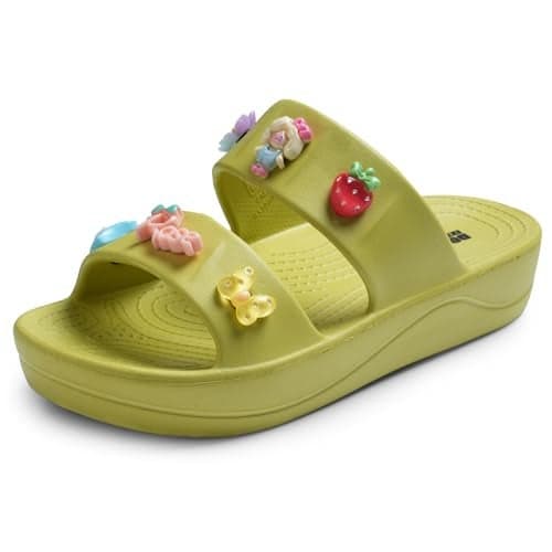 DOCTOR EXTRA SOFT Women’s Comfort Double Straps EVA Slip-On Slippers with Cute Charms| Lightweight, Trendy Summer Beach, Pool, Indoor & Outdoor Wear Slide| Soft Cushion Sole Sandals Daily Mules D-540