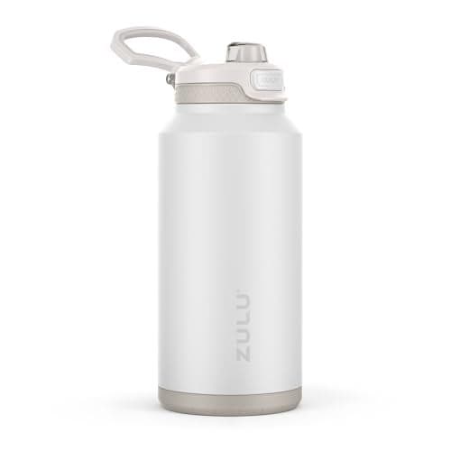 ZULU Powerfill Pro 64oz Half Gallon Stainless Steel Water Bottle with Quick Fill Lid, Triple Walled Vacuum Insulated Metal, Leak Proof Locking Lid, Sip and Chug, Reusable BPA Free, White Monochrome