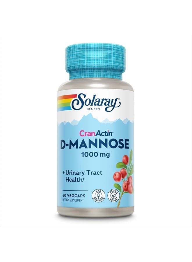 Solaray D-Mannose 1000mg with CranActin Cranberry Extract - D Mannose Cranberry Supplement with Vitamin C - Supports Urinary Tract and Bladder Health - Vegan, 60 Day Guarantee, 30 Servings, 60 VegCaps