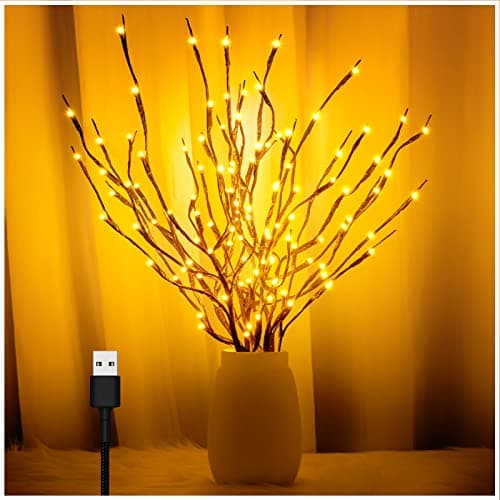 3PK 60" Led Branch Lights, Twig Lights, Lighted Branch for Vase, Willow Branches with USB Plug for Halloween Thanksgiving Day and Christmas,Warm White