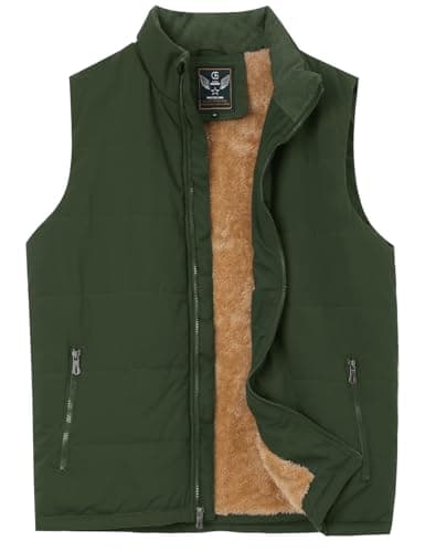 Flygo Men's Fleece Lined Winter Warm Outdoor Padded Puffer Vest Thick Sleeveless Jacket with Pockets (Army Green XL)