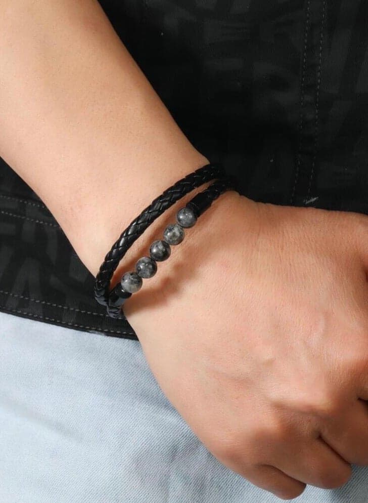 Men’s Bracelet Made Of PU Leather And Natural Stones