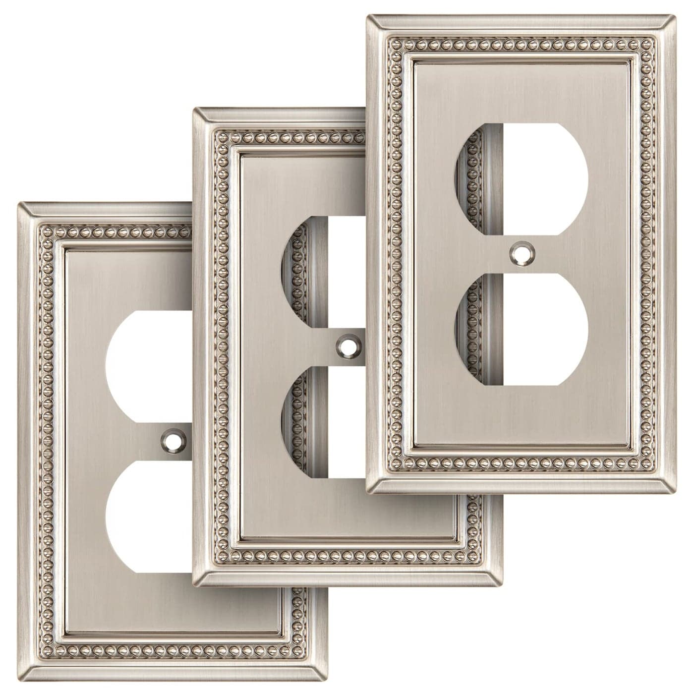 Henne Bery Sunken Pearls Heavy Duty Decorative Wall Plate Switch Plate Outlet Cover Single Duplex 3 Pack Satin Nickel