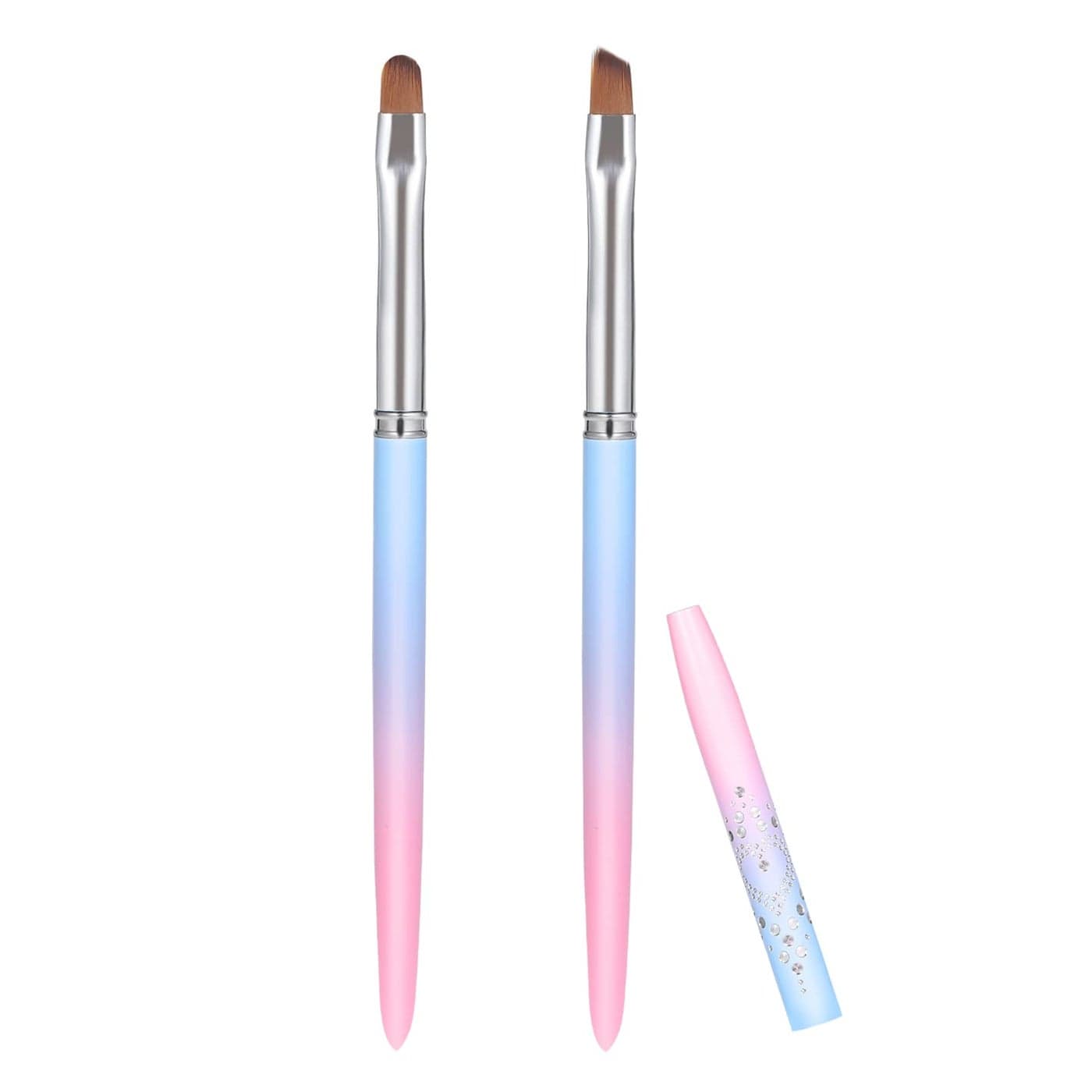 2pcs Nail Art Clean Up Brushes Painting Brushes for Nails with Round Angled Head Pen Painting Tools for Nail Art Design Polish Mistake Cleaning