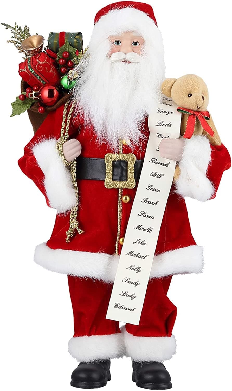 Uten Christmas Santa Claus Standing Figure With Gift Bag and Bear 18 Inch Santa Claus Figure Christmas Ornaments Home Decoration Christmas Figure Red