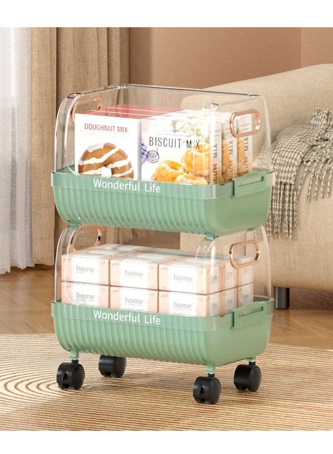 2-Layer Floor-Standing Kitchen Storage Rack with Removable Vegetable Basket