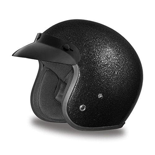 Daytona Cruiser Helmet - Black Metal Flake - Lightweight 3/4 Shell Motorcycle Helmet with Removable Gloss Black Bubble Visor Added - Bluetooth Compatible - 2XL - 2.45 Pounds