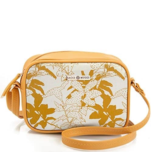 SACCI MUCCI Boxy Sling for Women Faux Leather and Canvas Casual Ladies Single Shoulder Bag for Women Crossbody Bag for College Girls (Mustard)