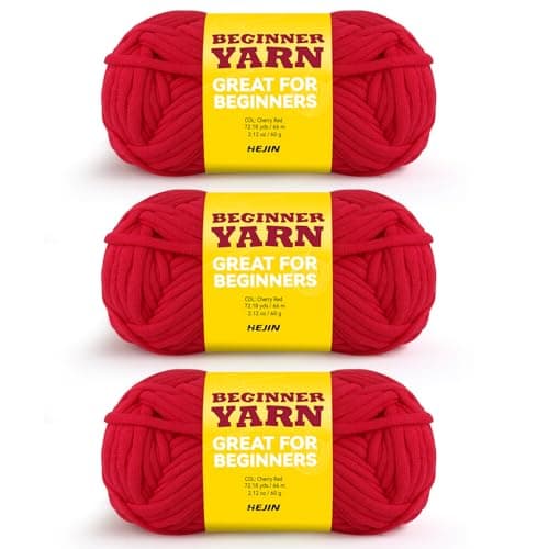 3x60g Cherry Red Yarn for Crocheting and Knitting;3x66m (72yds) Cotton Yarn for Beginners with Easy-to-See Stitches;Worsted-Weight Medium #4;Cotton-Nylon Blend Yarn for Beginners Crochet Kit Making