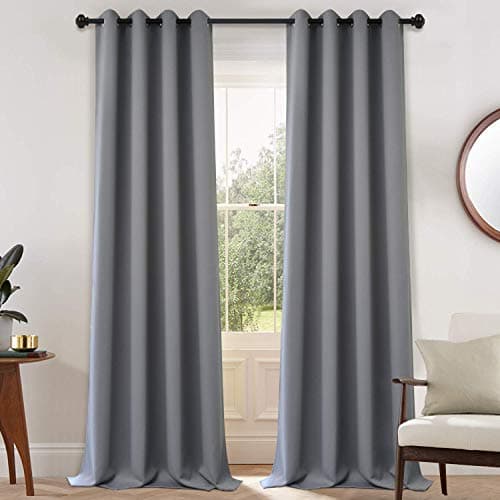 Yakamok Gray Blackout Curtains Room Darkening Thermal Insulated with Grommet Window Curtain for Bedroom 52Wx108L inch Grey 2 Panels