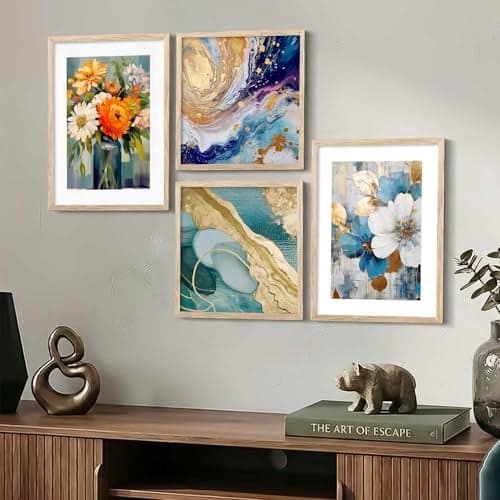 Kalit Kala Decor Daintings for wall decoration with frame |Paintings for living room, bedroom|Set Of 4 (Sea Flower)-Engineered Wood