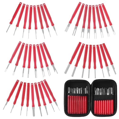 XLWJBES 2024 Upgraded Terminal Removal Tool Kit 41Pcs Red Electrical Pin Removal Tool Kit Electrical Wire Connector Pin Removal Tool Kit Car Terminal Release Tool Kit for Household Devices