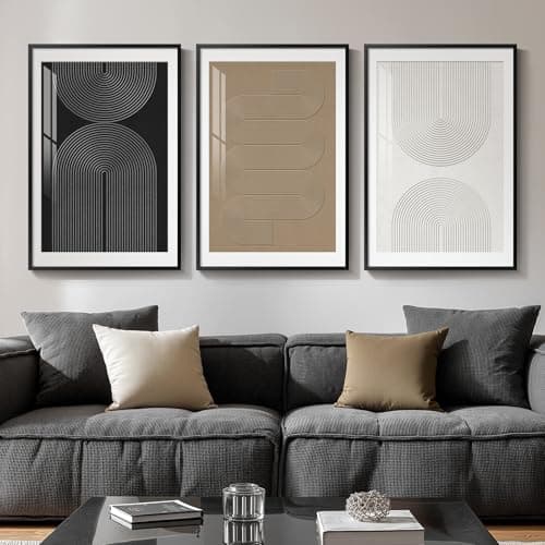Framed Boho Neutral Abstract Wall Art, Set of 3 Modern Art Prints Paintings Artwork for Walls, Minimalist Black White Brown Geometric Pictures for Living Room, Dining Room, Bedroom Wall Decor 16x24 In