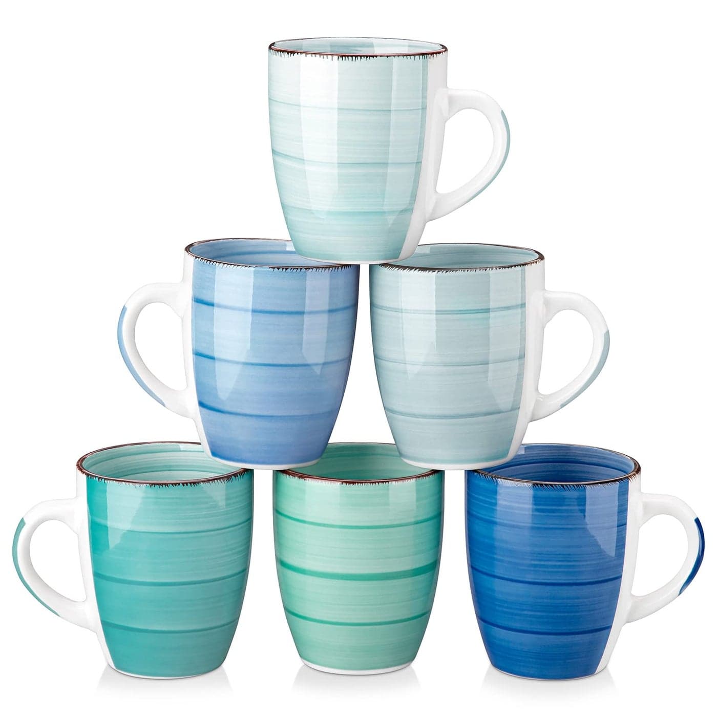 vancasso Bonita Mugs Set of 6 360ml Stoneware Coffee Cup and Mug Microwave Dishwasher Safe Tea Cups Large Mugs for Hot Drinks Cool Color