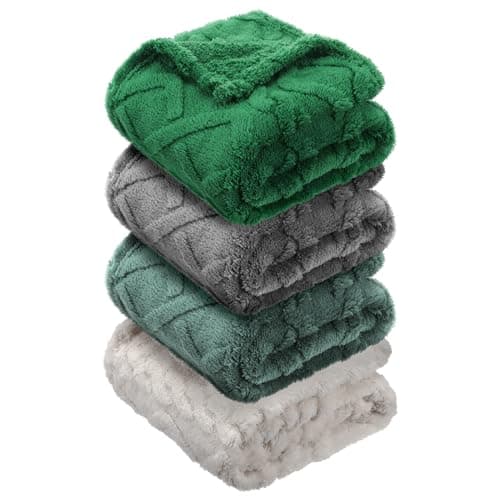 VitalCozy 4 Pcs Fleece Baby Blankets for Boys Girls 3D Soft Plush Warm Baby Receiving Blankets 30 x 40 Cozy Fluffy Infant Toddler Newborn Swaddling Blanket for Crib Nursery BedGreen Set