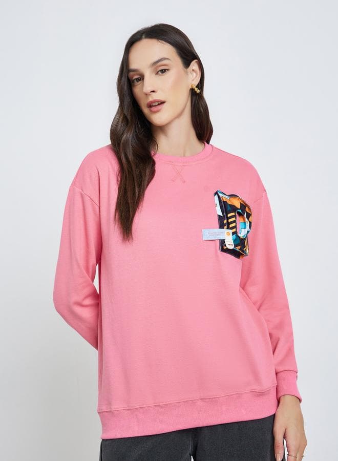 Women's 3D Printed Decor Round Neck Long Sleeve Sweatshirt