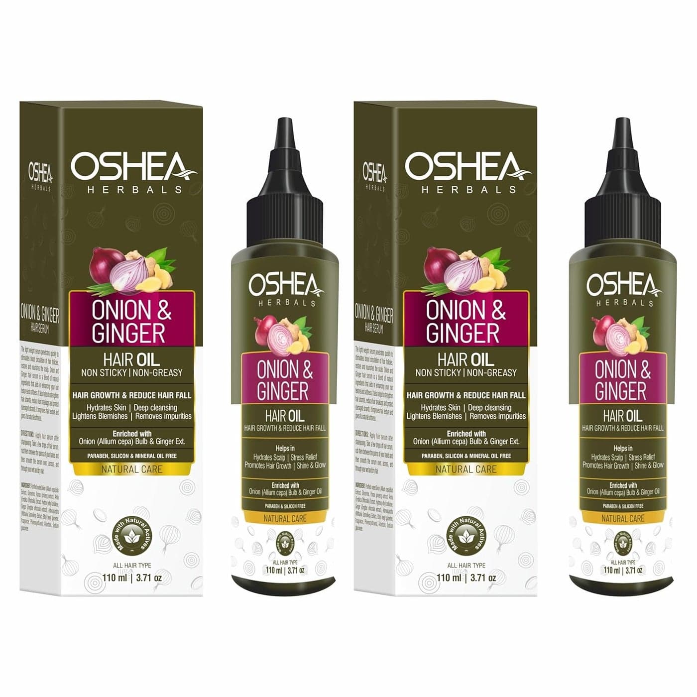 Oshea Herbals Natural Hair Growth Oil Strengthens Hair Prevent Hair Fall Promotes Hair Growth with Healthy Scalp Enriched with Onion Bulb Ginger Extract 110ml Pack of 2